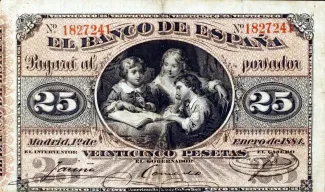 Spain 25 Pesetas, 1884 obverse
