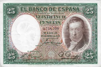 Spain 25 Pesetas, 1931 obverse