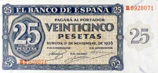 Spain 25 Pesetas, 1936 obverse