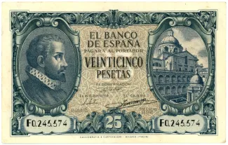 Spain 25 Pesetas, 1940 obverse
