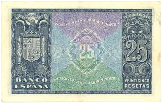 Spain 25 Pesetas, 1940 reverse