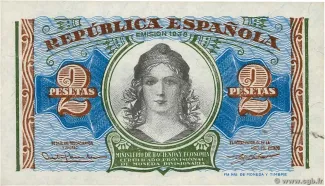 Spain 2 Pesetas, 1938 obverse