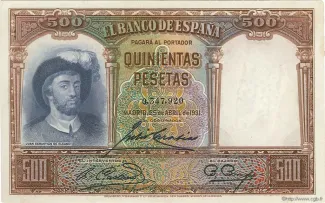 Spain 500 Pesetas, 1931 obverse
