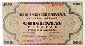 Spain 500 Pesetas, 1938 obverse