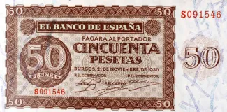 Spain 50 Pesetas, 1936 obverse