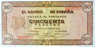 Spain 50 Pesetas, 1938 obverse