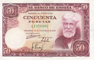 Spain 50 Pesetas, 1951 obverse