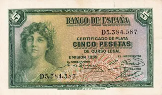 Spain 5 Pesetas, 1935 obverse