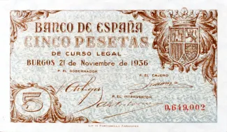 Spain 5 Pesetas, 1936 obverse