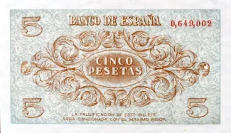 Spain 5 Pesetas, 1936 reverse