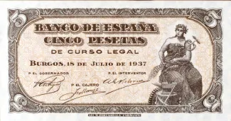 Spain 5 Pesetas, 1937 obverse