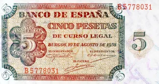 Spain 5 Pesetas, 1938 obverse