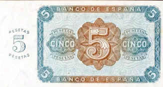 Spain 5 Pesetas, 1938 reverse
