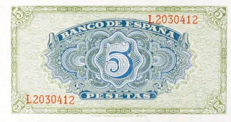 Spain 5 Pesetas, 1940 reverse