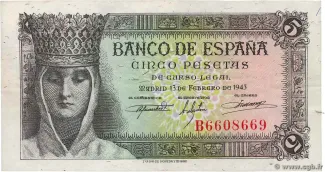 Spain 5 Pesetas, 1943 obverse