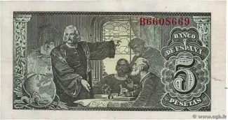Spain 5 Pesetas, 1943 reverse