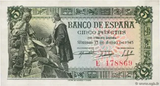 Spain 5 Pesetas, 1945 obverse