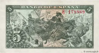 Spain 5 Pesetas, 1945 reverse