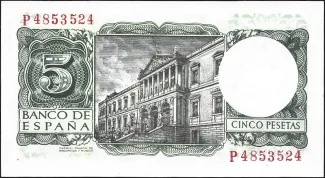Spain 5 Pesetas, 1954 reverse