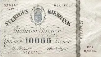 Sweden 10.000 Kronor, 1939 image