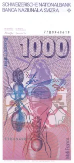 Switzerland 1.000 Francs 6th, 1977-1993 reverse