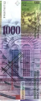 Switzerland 1.000 Francs 8th, 1996-2012 reverse