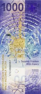 Switzerland 1.000 Francs 9th, 2017 reverse