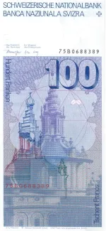 Switzerland 100 Francs 6th, 1975-1993 reverse