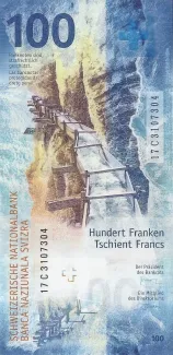 Switzerland 100 Francs 9th, 2017-2020 reverse