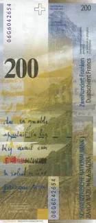 Switzerland 200 Francs 8th, 1996-2013 reverse