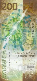 Switzerland 200 Francs 9th, 2016-2019 reverse