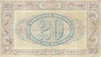 Switzerland 20 Francs 2nd, 1911-1922 reverse
