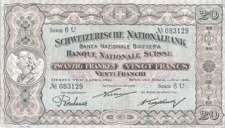 Switzerland 20 Francs 2nd, 1922 image
