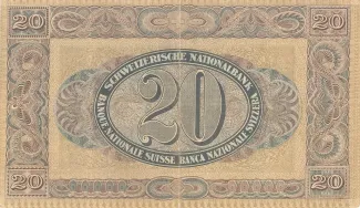 Switzerland 20 Francs 2nd, 1923-1929 reverse