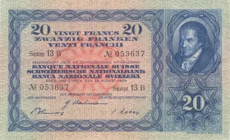 Switzerland 20 Francs 3rd, 1952 image