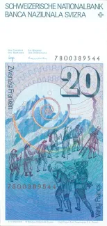 Switzerland 20 Francs 6th, 1978-1992 reverse