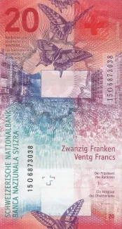 Switzerland 20 Francs 9th, 2015-2021 reverse