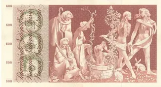 Switzerland 500 Francs 5th, 1957-1958 reverse