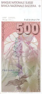 Switzerland 500 Francs 6th, 1976-1992 reverse