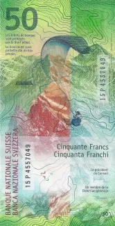 Switzerland 50 Francs 9th, 2015-2020 reverse