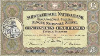 Switzerland 5 Francs 2nd, 1953 image