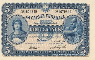 Switzerland 5 Francs, 1914 image