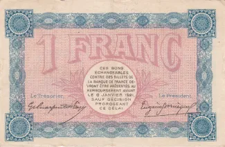 Territoire de Belfort, Department of 1 Franc, 1915-1916 reverse