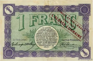 Territoire de Belfort, Department of 1 Franc, 1918 reverse