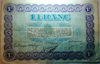Territoire de Belfort, Department of 1 Franc, 1921 reverse