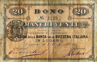 Ticino 20 Francs, 1874-1875