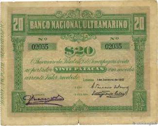 Timor-Leste 20 Patacas, 1910 obverse