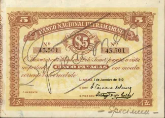 Timor-Leste 5 Patacas, 1915 obverse