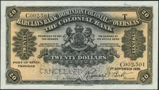 Trinidad and Tobago 20 Dollars, 1926