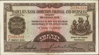 Trinidad and Tobago 20 Dollars, 1937-1940